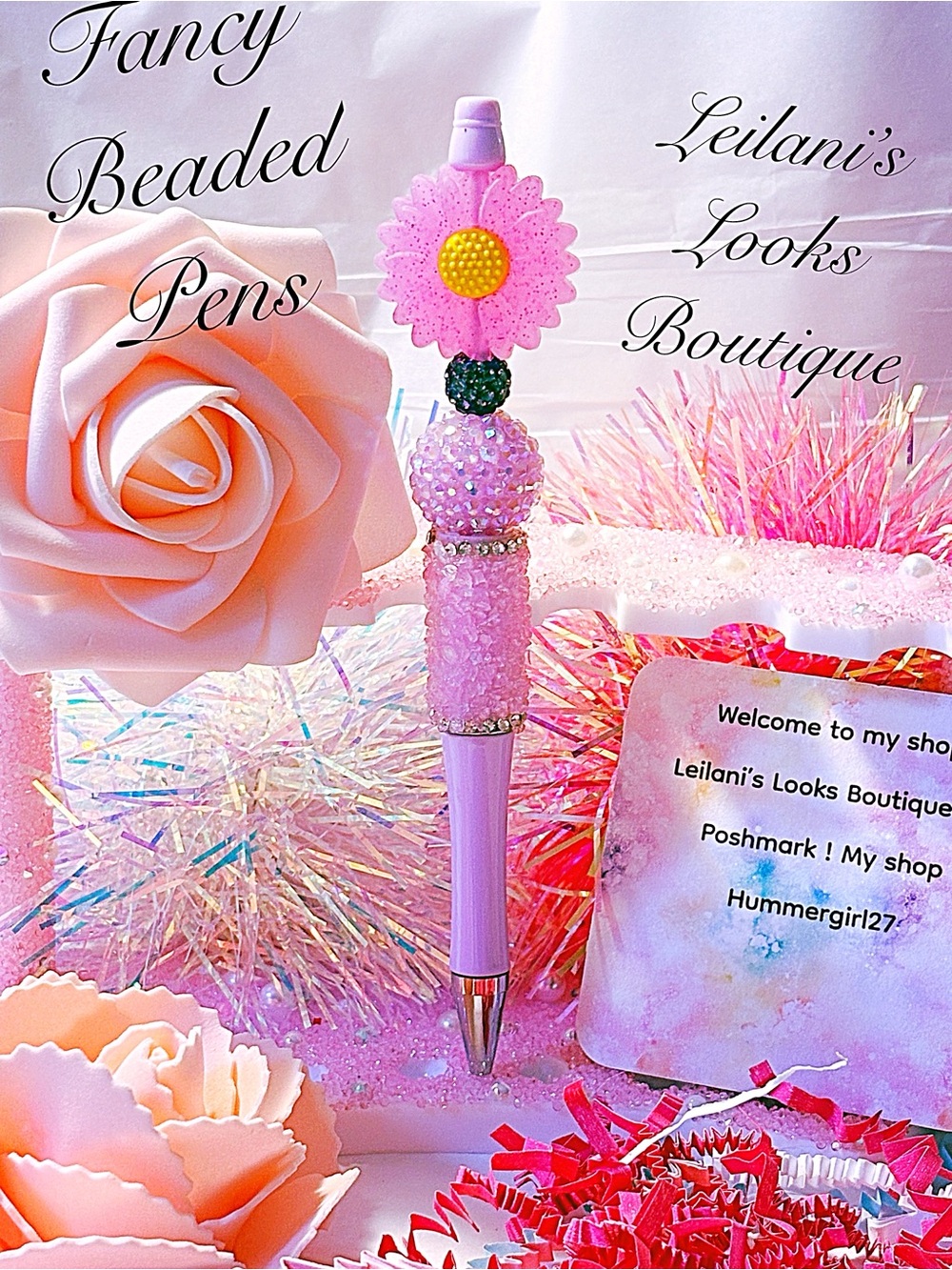 Fancy beaded Pen/gifts/purple beads/purple flowers/springtime/